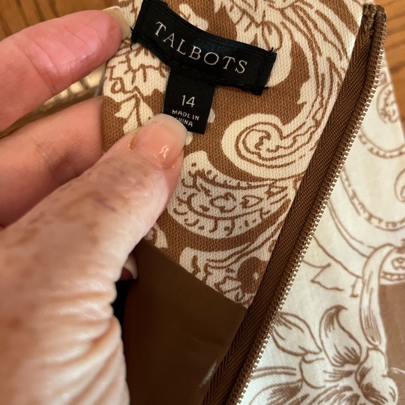 Talbots sleeveless lined brown/cream dress size 14 - Picture 6 of 6